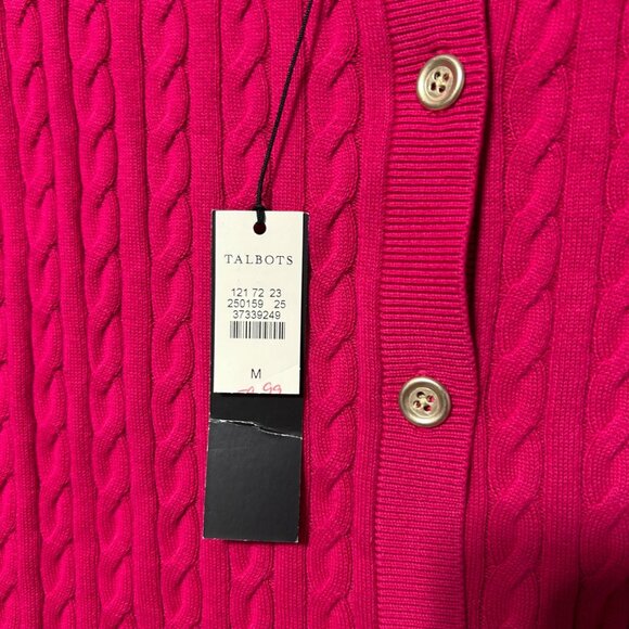 NWT Talbots Womens M Cable Knit Casual Cardigan Sweater Pink Button Front - Picture 6 of 10